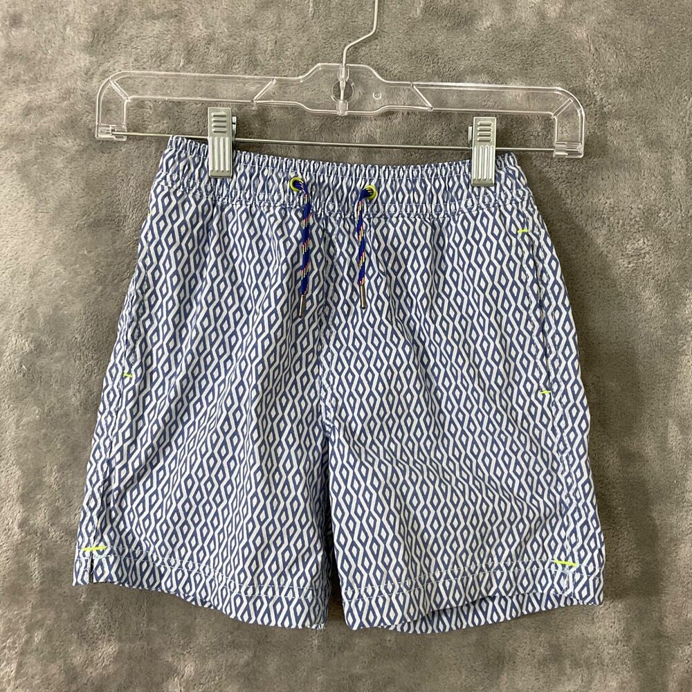 Crewcuts J Crew Kids 7 Shorts Swim Trunks Geometric mesh lining pockets EUC